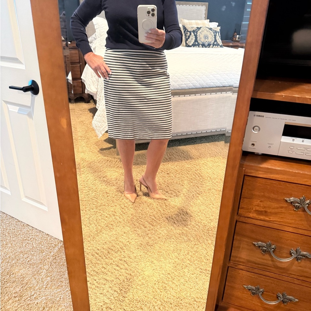 Ann Taylor pencil skirt, navy blue and white stripe size 10
